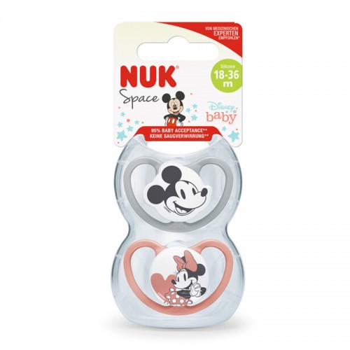 NUK Space Disney Mickey Mouse Silicone Soother Pacifier 2pcs/box | 0-6 Months | 6-18 Months | 18-36 Months | Made in Germany